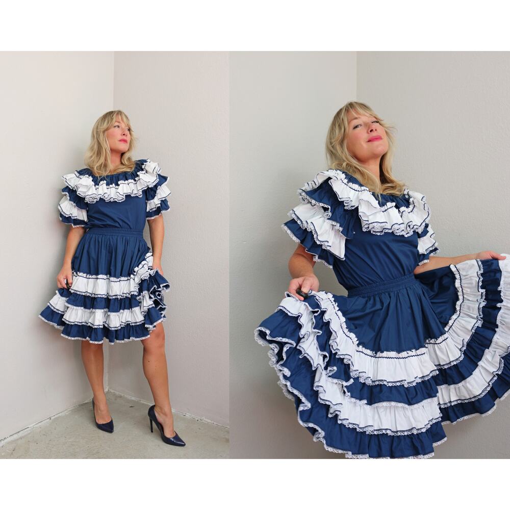 1980's Vintage Texas Country Square Dance Skirt & Blouse Set ~ Women's SM MD